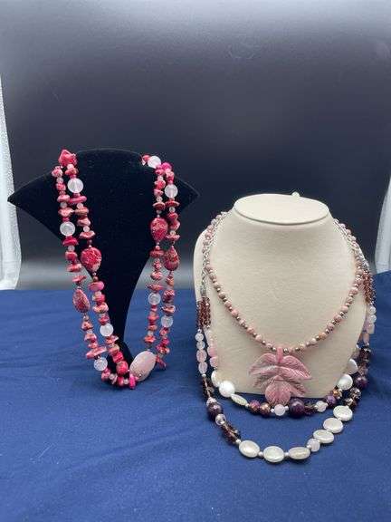Three Beaded Necklaces with Stone and Pearl Details image