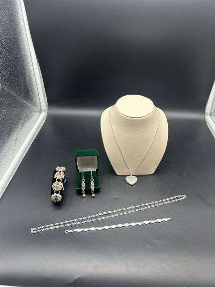 Sterling Silver Jewelry Assortment: Necklace, Bracelet, and Earrings image