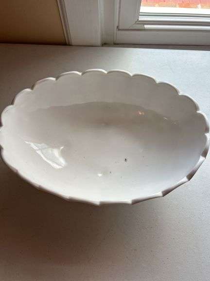 White Milk Glass Footed Bowl with Grape and Fruit Design