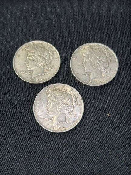 Three 1922 United States Peace Silver Dollars