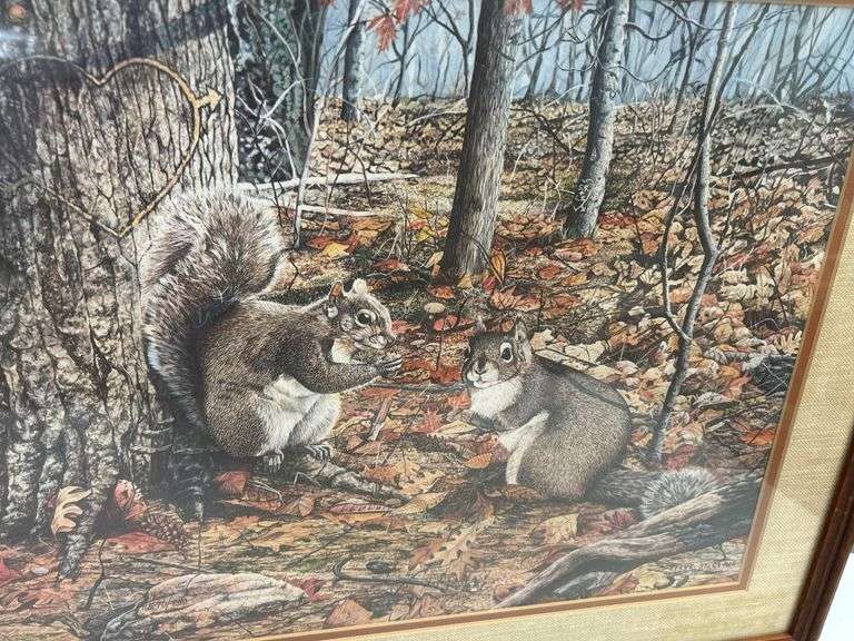 Framed Steve St. Clair Print - Squirrels in Autumn