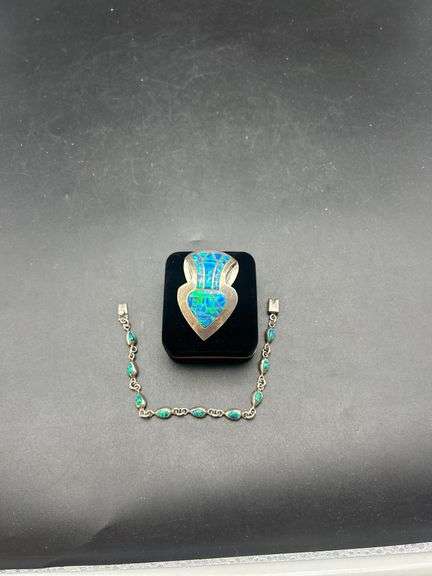 Sterling Silver & Opal Bracelet and Brooch Set image