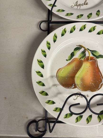 Decorative Fruit Plate Trio with Metal Display Stand