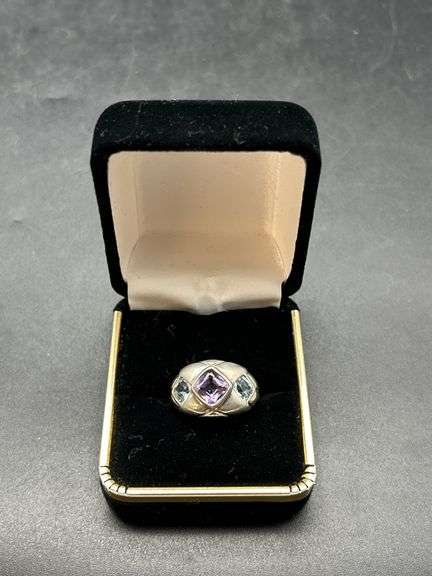 Sterling Silver Ring with Faceted Gemstones image