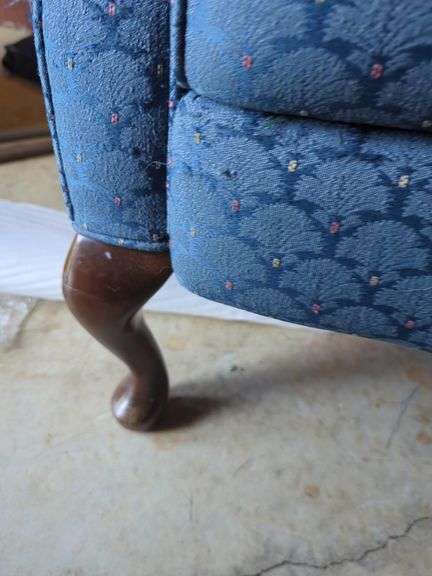Wingback Recliner Chair with Blue Patterned Fabric