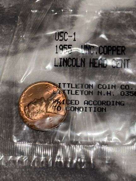 LITTLETON COIN COMPANY IN PLASTIC 1955 UNC.COPPER LINCOLN HEAD CENT image