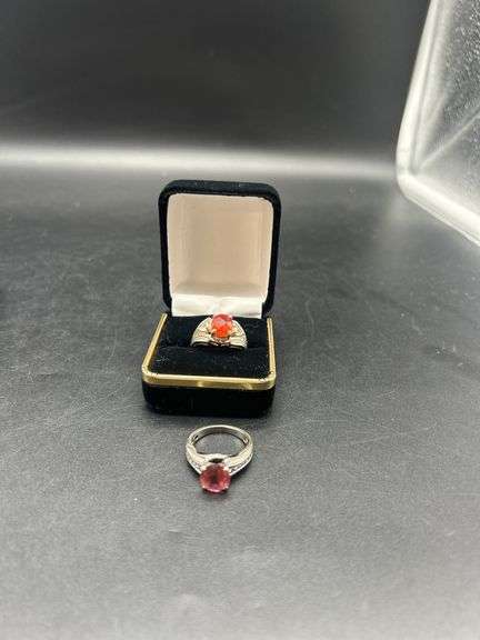 Two Sterling Silver Gemstone Rings - Size 7 and 10 image