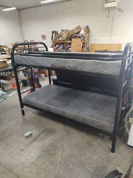 TWIN OVER TWIN BUNK BEDS WITH BUILT IN LADDER IN EACH END WITH TOP SAFETY RAILS - MATTRESSES WILL BE GIVEN TO BUYER IF WANTED