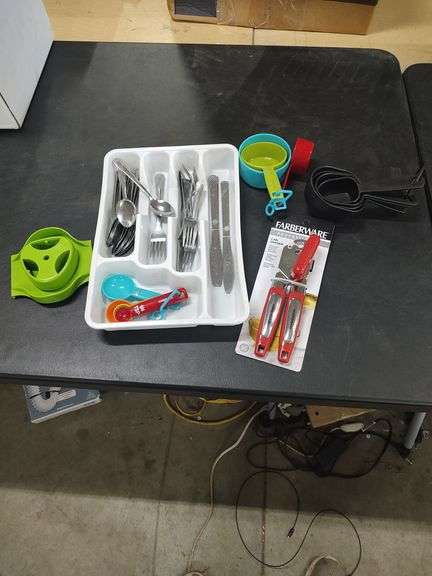 KITCHEN UTENSILS - CAN OPENER - MEASURING CUPS - SPOONS - FORKS AND KNIVES image