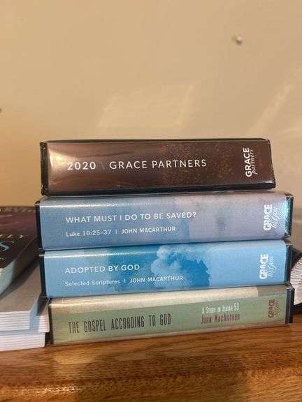 Book Shelf and Collection of John MacArthur 'Grace to You' Books, Commentaries, and Media