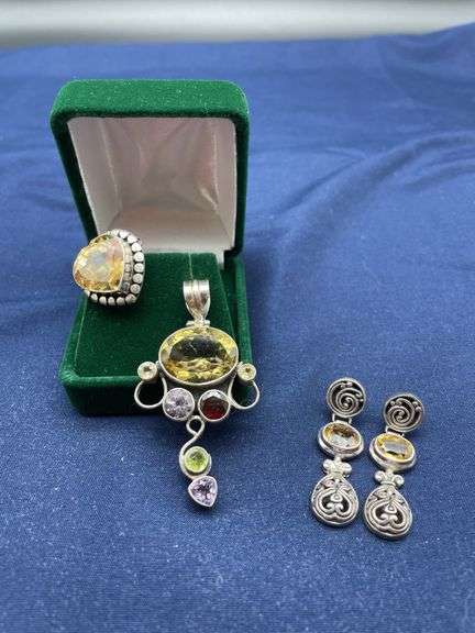 Sterling Silver Ring, Pendant, and Earrings with Gemstones image