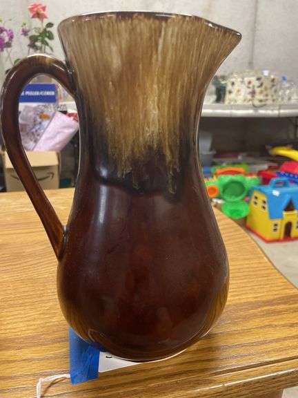 Brown Drip Glaze Pitcher and Bean Pot with Lid