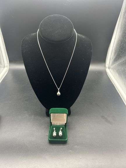 Sterling Silver Pearl Necklace and Earring Set image