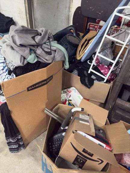 BOXES OF GENERAL HOUSEHOLD ITEMS AND CLOTHES image