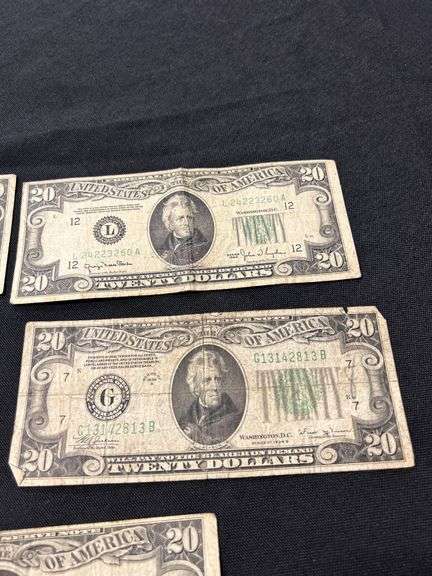 Group of Five US $20 Federal Reserve Notes