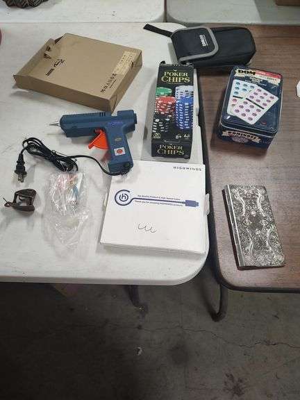 DOMINO'S - POKER CHIPS - GLUE GUN AND ETC