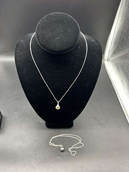 Two Sterling Silver and Pearl Pendant Necklaces image