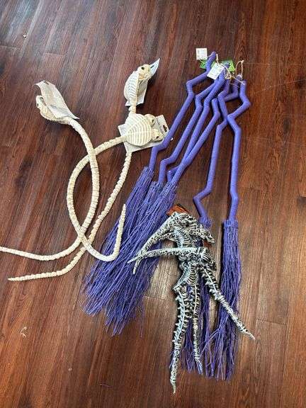 Halloween Decorative Broom and Snake Skeleton Decorations