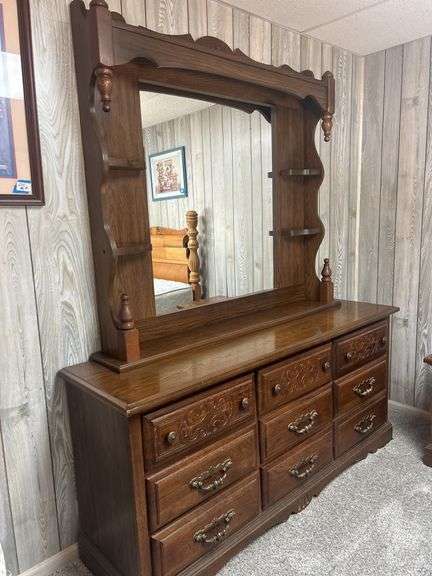 Nine-Drawer Dresser with Mirror and Nightstand image