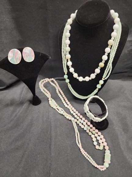 Multi-Strand Beaded Necklace Set with Bracelet and Earrings image