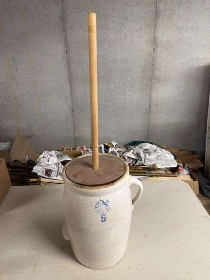 Stoneware Butter Churn with Wooden Dasher image