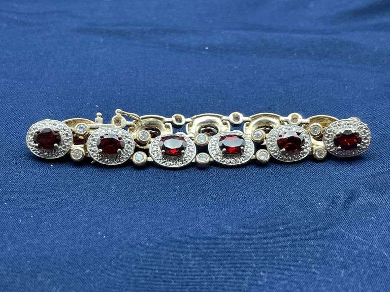 Gold-Tone Red Stone and CZ Bracelet image