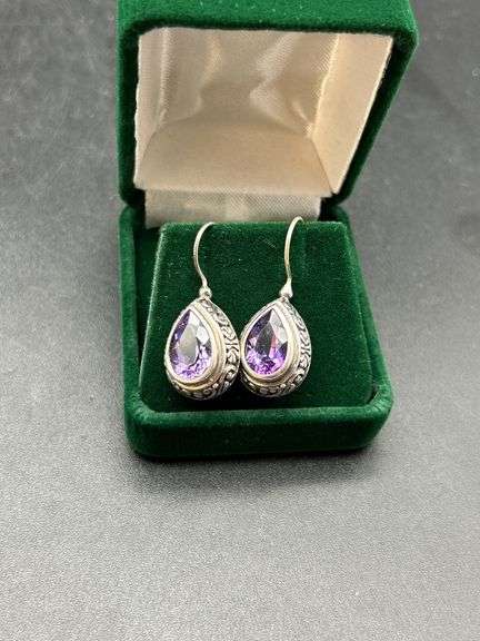 Sterling Silver Earrings with Purple Gemstones image