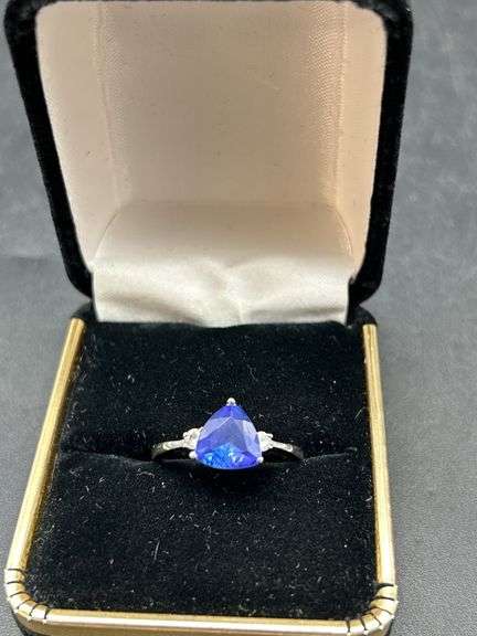 Sterling Silver Ring with Triangle-Cut Blue Stone image