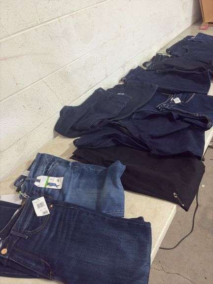 A VARIETY OF WOMENS JEANS- 1- PAIR OF JEAN SHORTS- SIZES 10- 12- 14- DIFFERENT BRANDS image