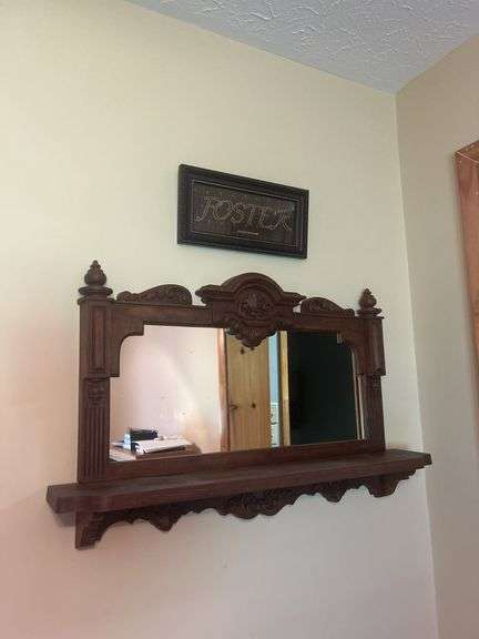 Ornate Wood Framed Mirror with Shelf image