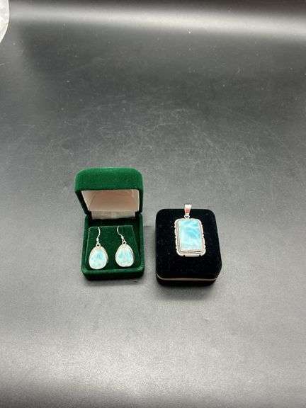 Larimar Sterling Silver Earrings and Pendant Set image