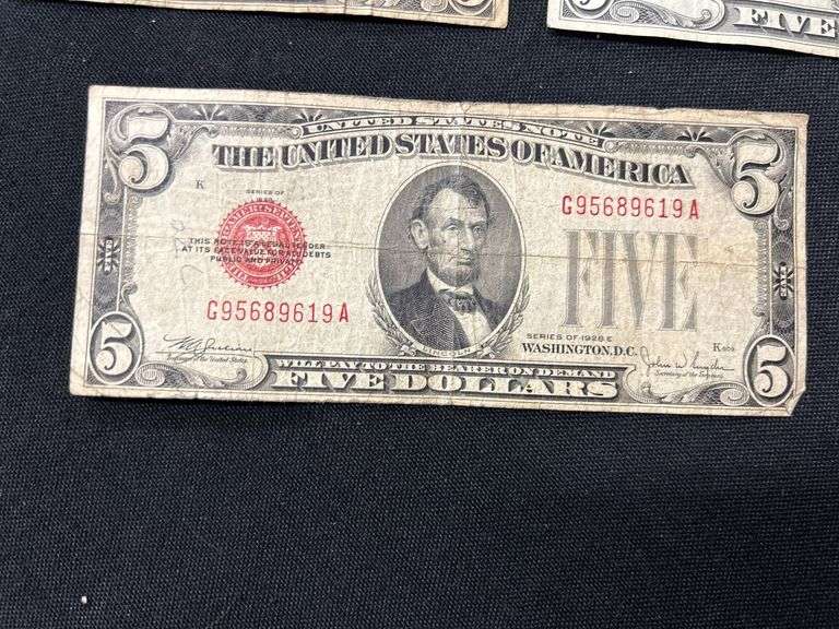 Group of Nine $5 United States Notes