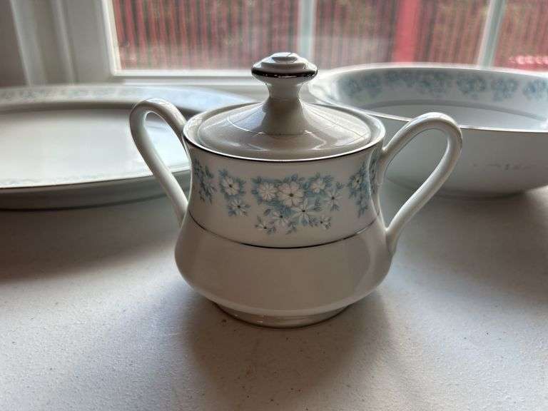 Montgomery Ward Damask China Set - Oval Platter, Bowl, Sugar Bowl