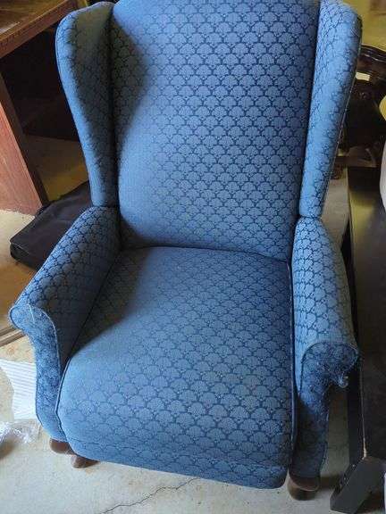 Wingback Recliner Chair with Blue Patterned Fabric