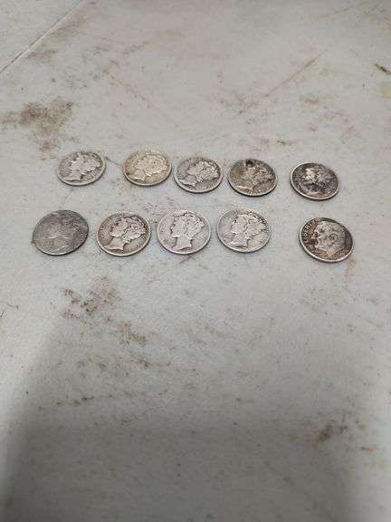 9 SILVER MERCURY DIMES - 1935 - 38-45-28-39-40-44-25-44 AND 1 1963 SILVER DIME image