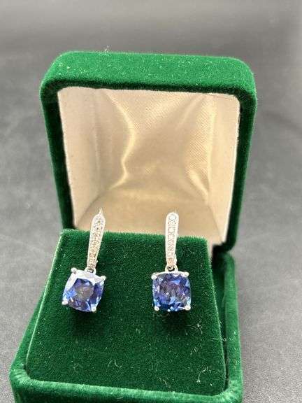Sterling Silver & Blue Gemstone Drop Earrings image