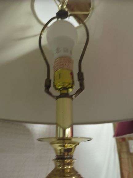 Pair of Brass Tone Lamps with Red Shades
