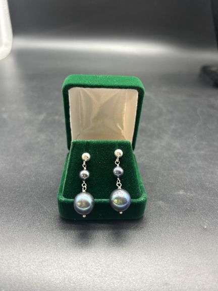 Sterling Silver Dark Pearl Drop Earrings image