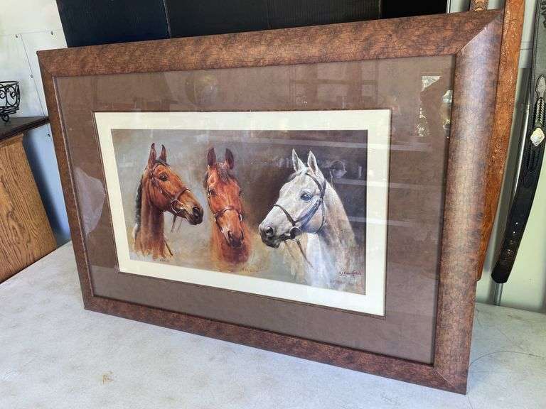 Framed Horse Portrait Print Signed by S.L. Crawford