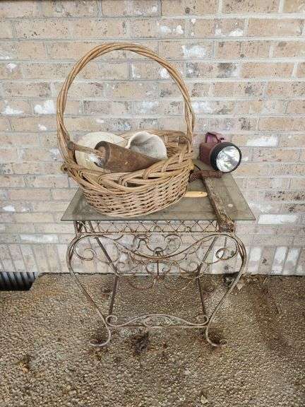 Wrought Iron Side Table with Basket of Items image