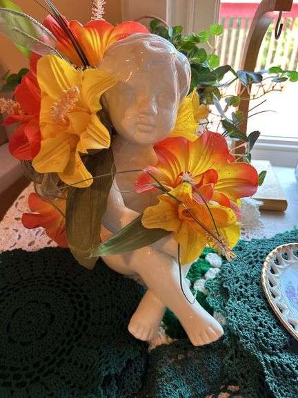 Assorted Home Decor: Vase, Candle, Dish, Angel Planter, & More