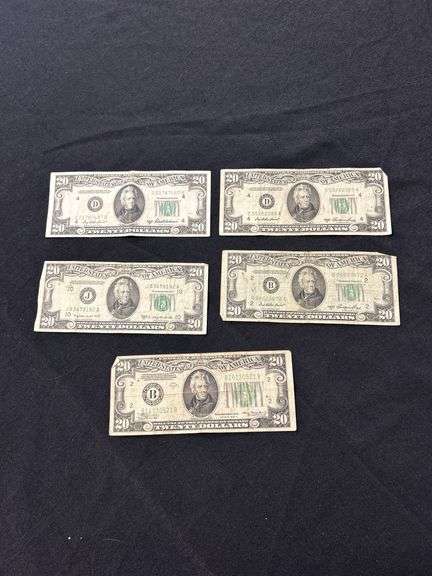 Lot of Five $20 Federal Reserve Notes