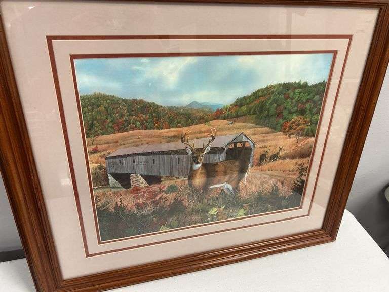 Steve St. Clair Deer and Covered Bridge Framed Print 509/750