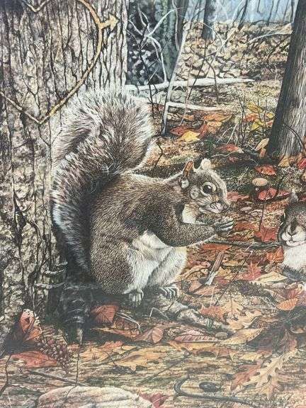 Framed Steve St. Clair Print - Squirrels in Autumn