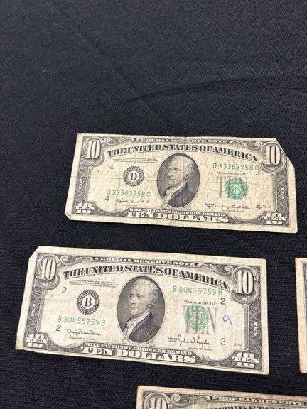 Lot of Five $10 United States Federal Reserve Notes