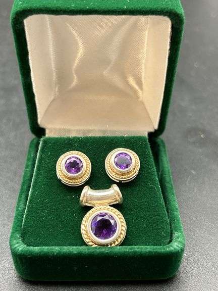 Sterling Silver 925 Amethyst Pendant and Earrings Set image