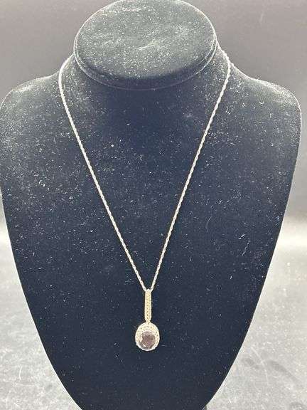 Sterling Silver 925 Necklace with Faceted Stone Pendant image