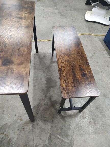 DINING TABLE WITH 2 BENCH SEATS - TABLE MEASURES 43X28X30 BENCHES ARE 20 INCHES FLOOR TO SEAT