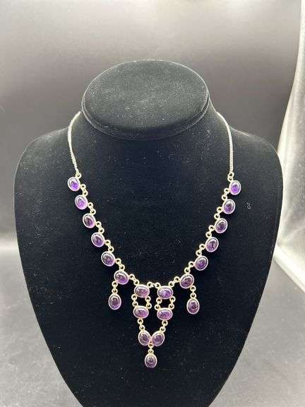 Sterling Silver Necklace with Purple Stones image