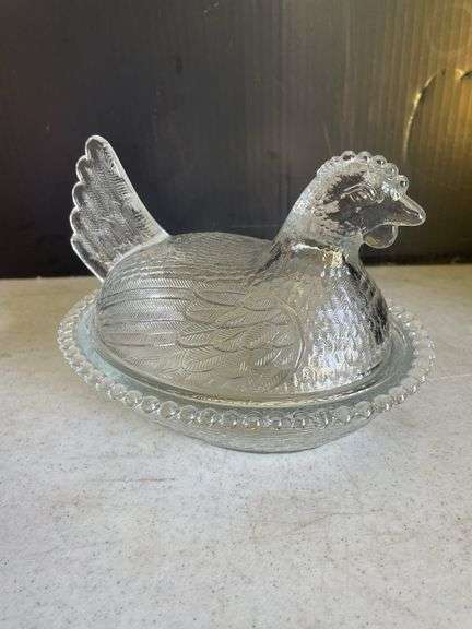 Clear Glass Hen on Nest Covered Dish